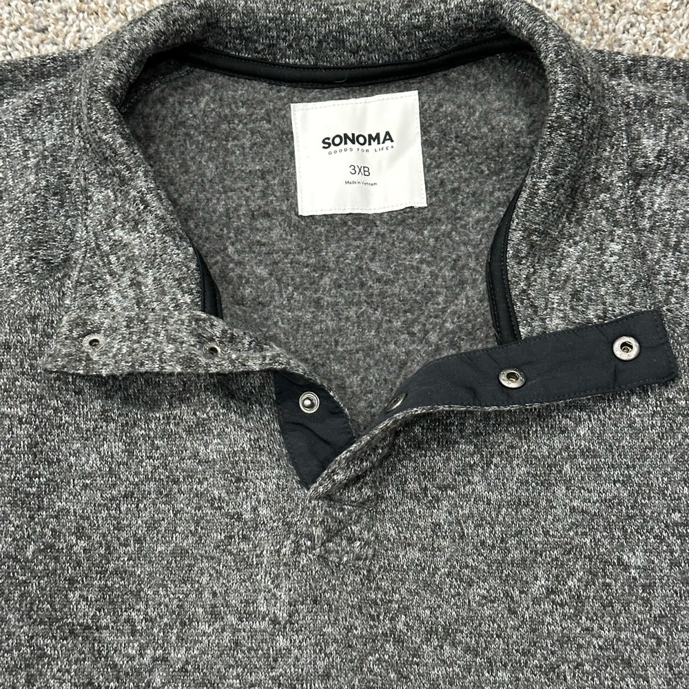 Sonoma 3X Quarter 1/4 Snap Mockneck Sweatshirt Gray Long Sleeve Fleece Pockets - Picture 6 of 9